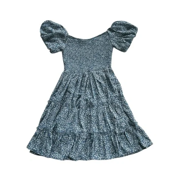 Petal & Pup Smocked Tiered Puff Sleeve Floral Blue White Mini Dress Size 8 - Picture 8 of 11
